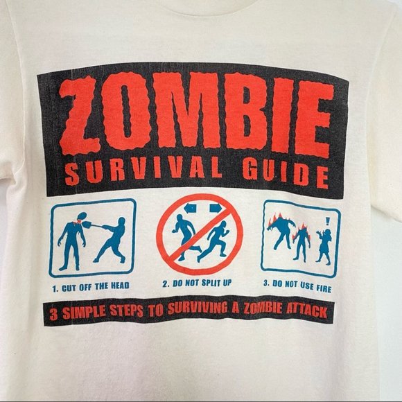 Vintage 90s Tshirt Zombie Survival Guide Crewneck Short Sleeves Mens Small - Picture 3 of 10